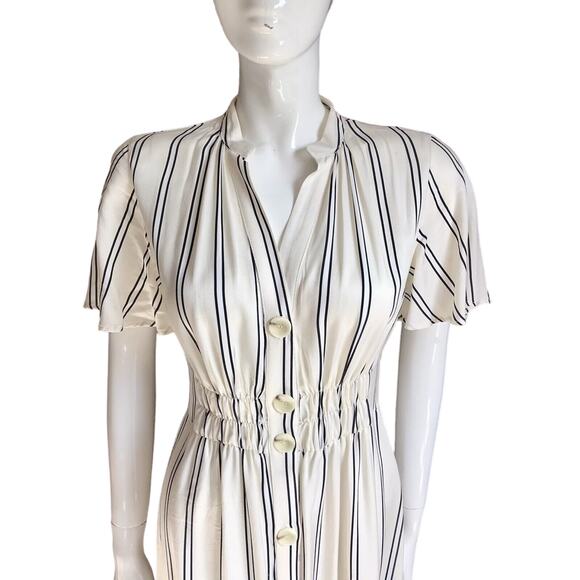 ZARA Ivory & Black Striped Viscose Button Down Shirt Dress Sz SML - Picture 5 of 16